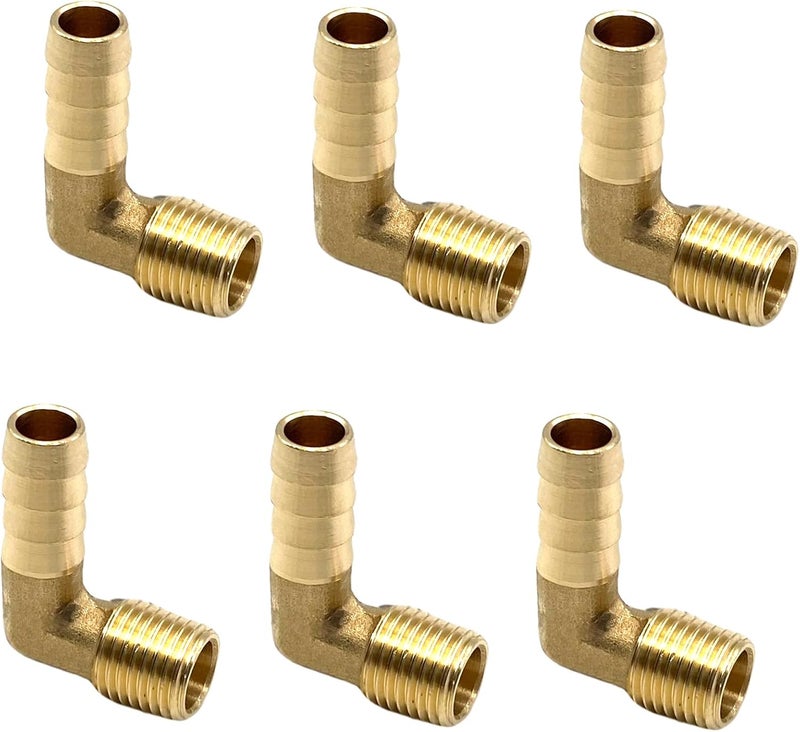 Bumugufu 6 Pcs Brass Barbed Elbow Fittings, 1/4 Inch NPT to 3/8 Inch OD Air Line Fittings for Low-pressure,Fuel,Air and Non-potable Water Chilling Application - Image 1